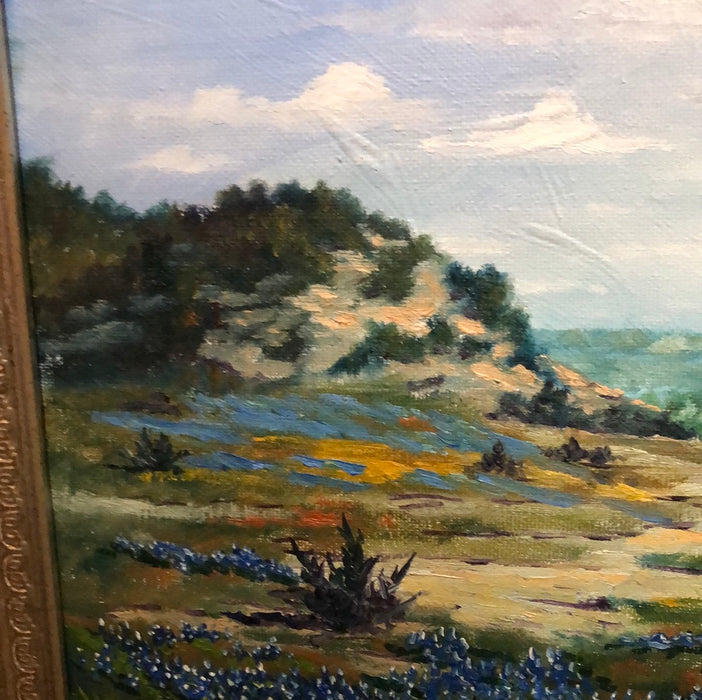 SMALL FRAMED BLUEBONNET OIL PAINTING