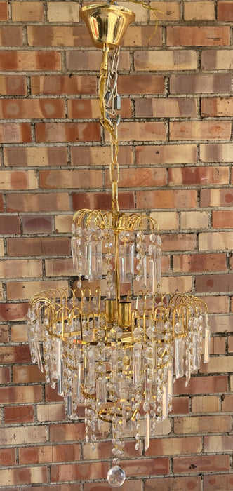 BRASS AND CRYSTAL PRISMS CHANDELIER