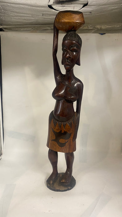 HEAVY WOOD CARVED FIGURAL SCULPTURE