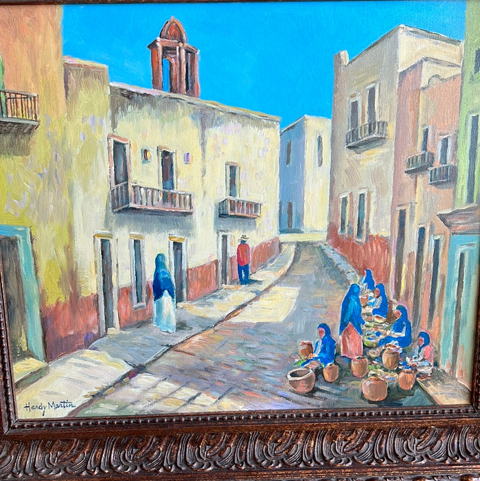 TAXCO MEXICO STREET SCENE WITH LADY VENDORS PAINTING