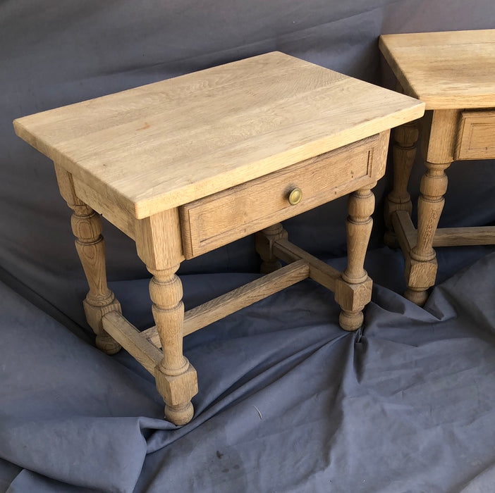 PAIR OF RAW RUSTIC OAK SIDE TABLES WITH DRAWERS