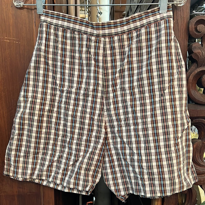 BROWN STRIPED COTTON SHORTS