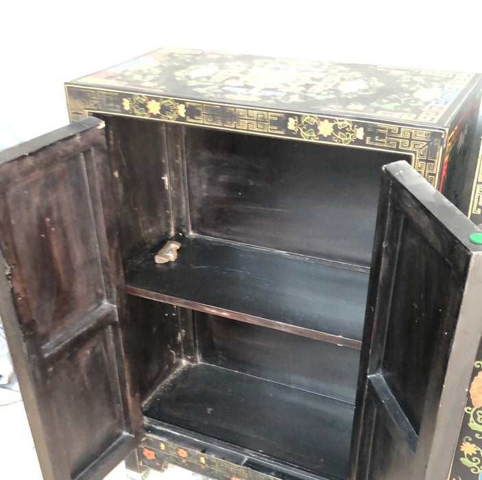 CHINESE FLORAL BLACK LACQUER CABINET