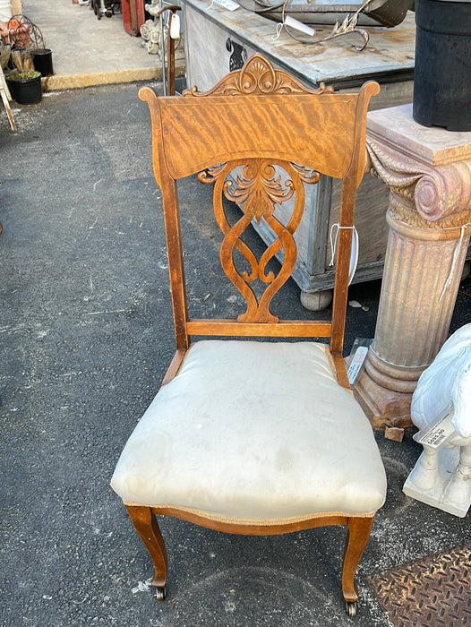 EDWARDIAN BIRCH HALL CHAIR WITH UPHOLSTERED SEAT