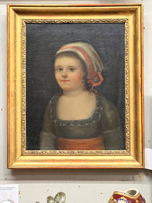 19TH CENTURY LITTLE GIRL OIL PAINTING ON CANVAS