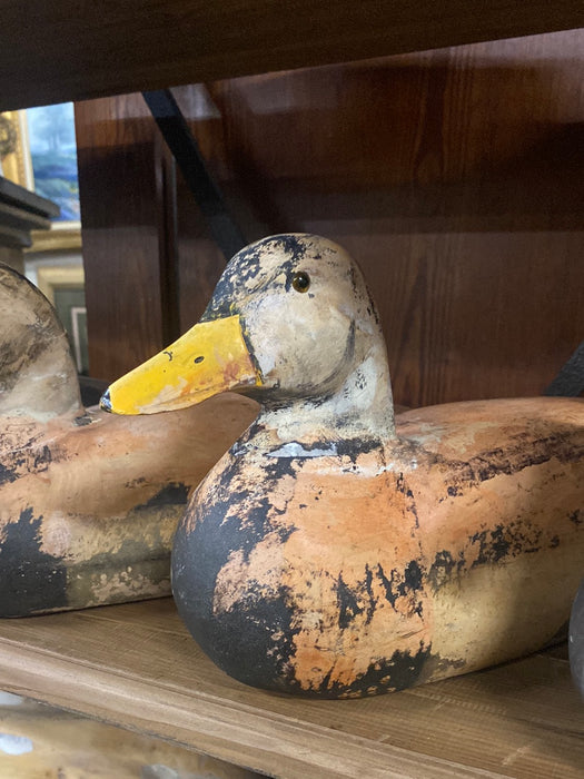 POLYCHROME CARVED WOOD DUCK WITH GLASS EYES - EACH