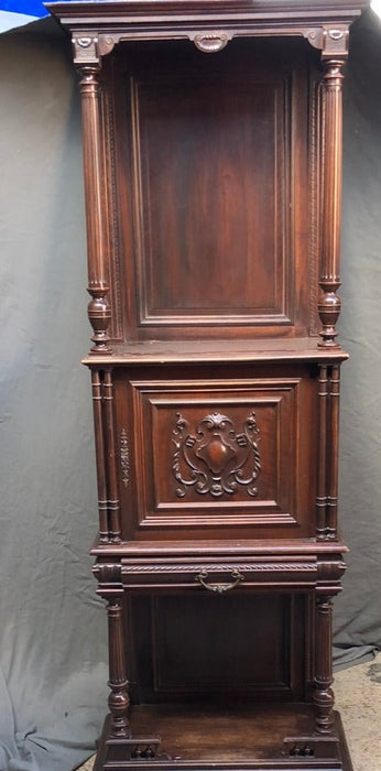 TALL WALNUT HENRI II CREDENCE CABINET