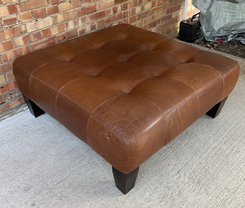 LARGE SQUARE LEATHER POTTERY BARN OTTOMAN