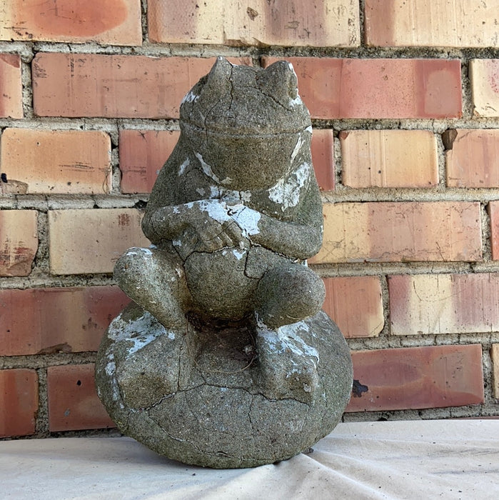 CONCRETE FROG GARDEN STATUE WITH METAL SPIKES