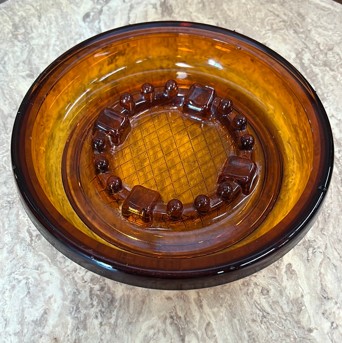 LARGE AMBER GLASS ASHTRAY - AS IS