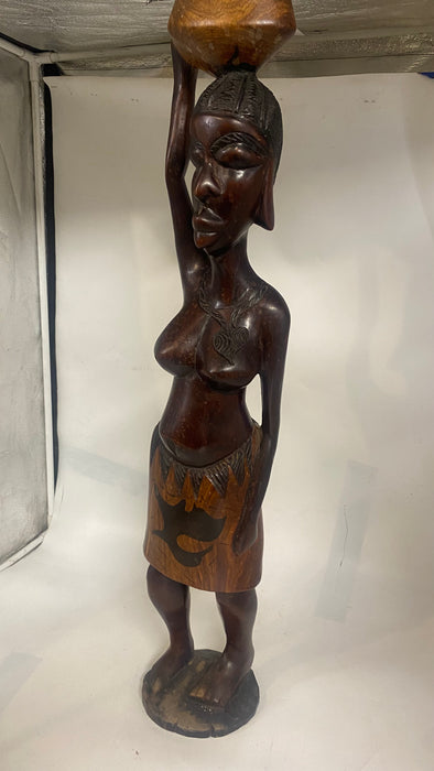 HEAVY WOOD CARVED FIGURAL SCULPTURE