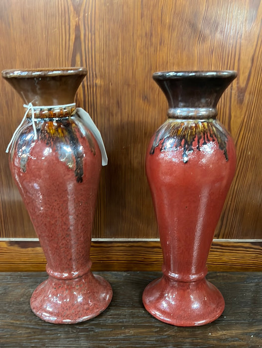 PAIR OF TALL POTTERY CANDLESTICKS - NOT OLD