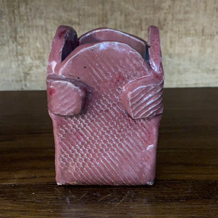 PINK TEXTURED STUDIO POTTERY RECTANGULAR VASE