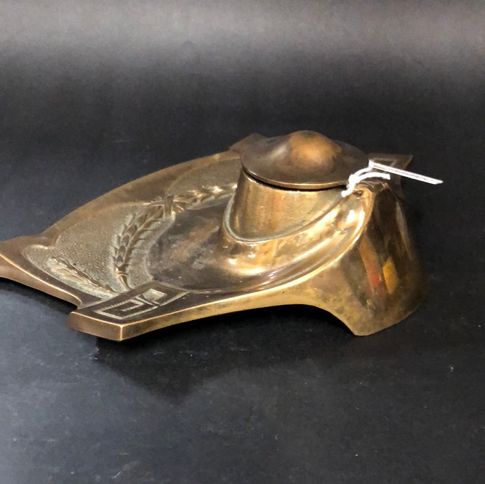 LARGE BRASS INKWELL WITH FESTOONS