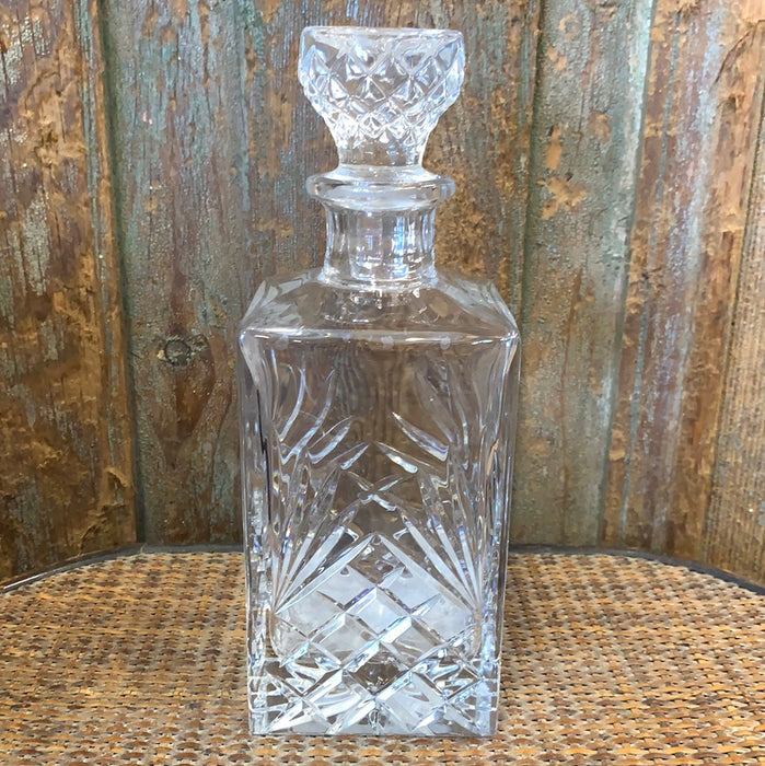 SQUARE CUT CRYSTAL DECANTER WITH PALM LEAF DESIGN