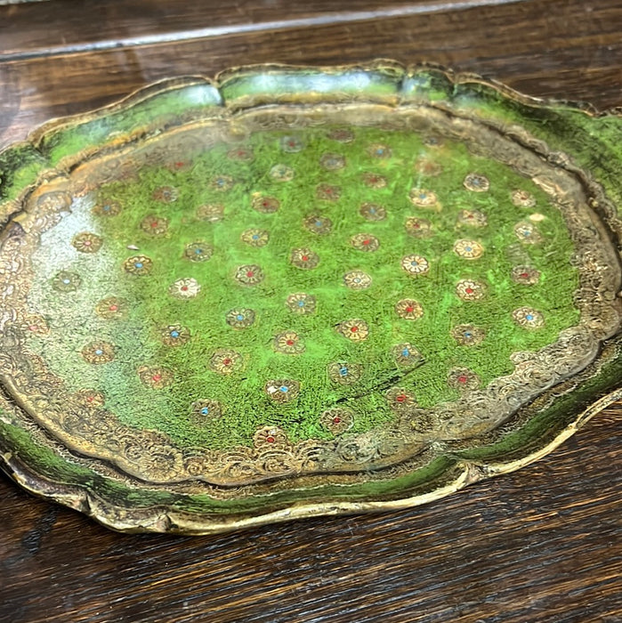 SMALL GREEN AND GOLDFLORENTINE TRAY