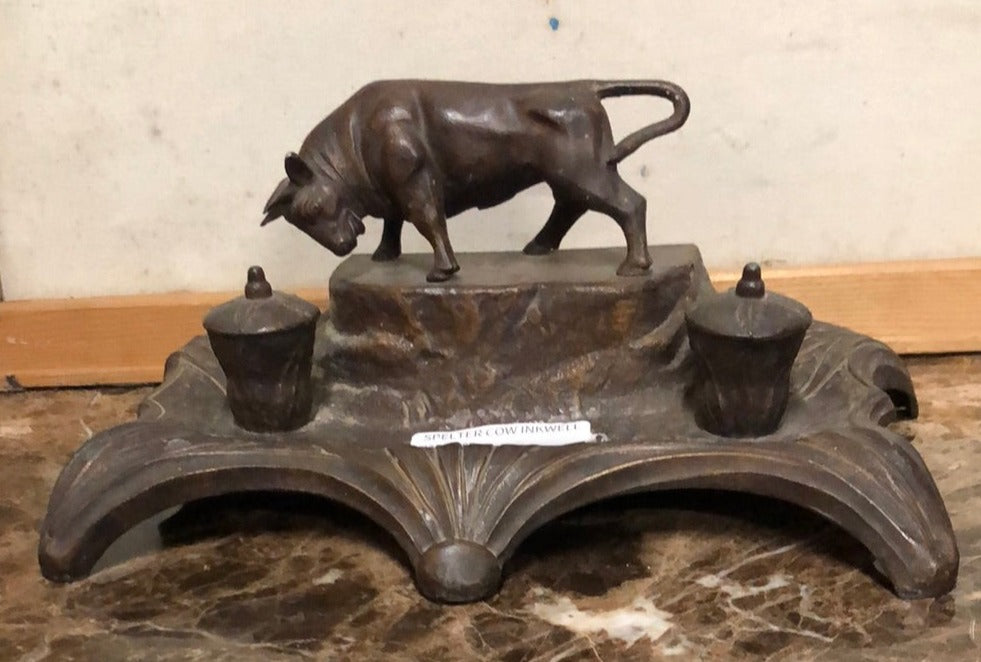 SPELTER COW INKWELL