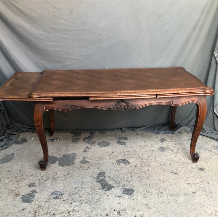 LOUIS XV  PARQUETRY TOP OAK DRAWLEAF TABLE -AS FOUND