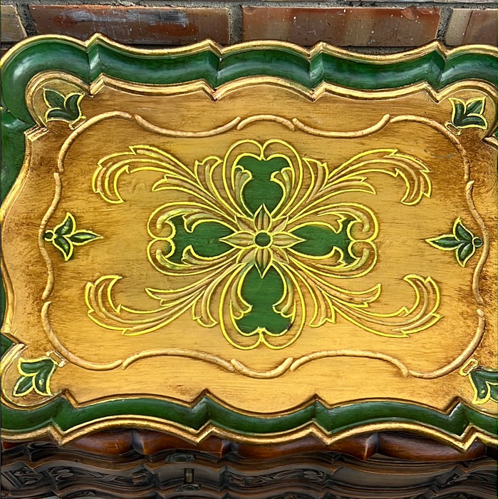 LARGE GREEN AAND GOLD FLORETINE TRAY WITH HANDLES