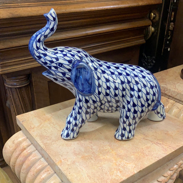 BLUE AND WHITE ELEPHANT FIGURE