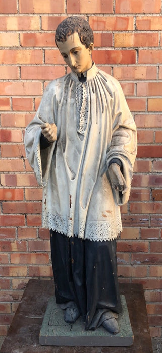 CARVED WOOD SAINT ALOYSIUS GONZAGA STATUE