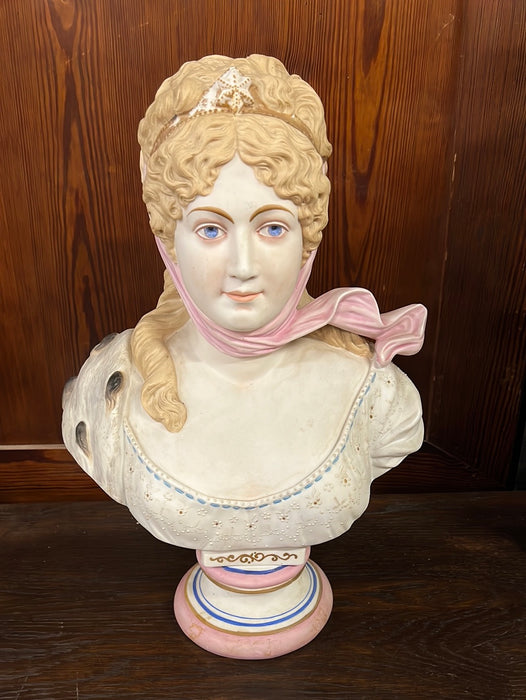 PINK AND WHITE BUST OF JEWISH LADY - BISQUE