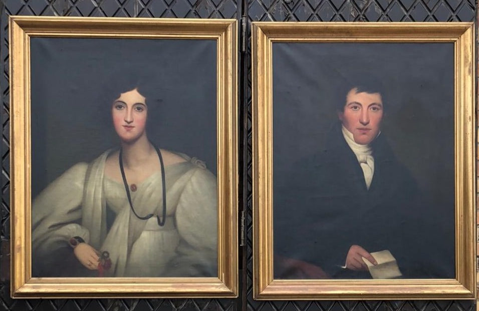 PAIR OF REGENCY ERA OIL PAINTING PORTRAITS ON CANVAS