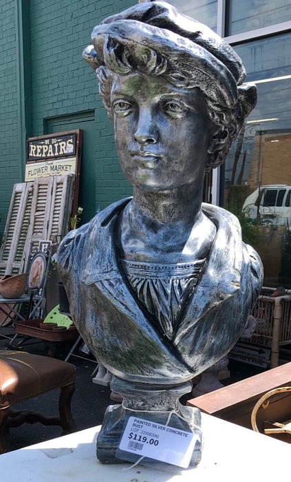 PAINTED SILVER CONCRETE BUST