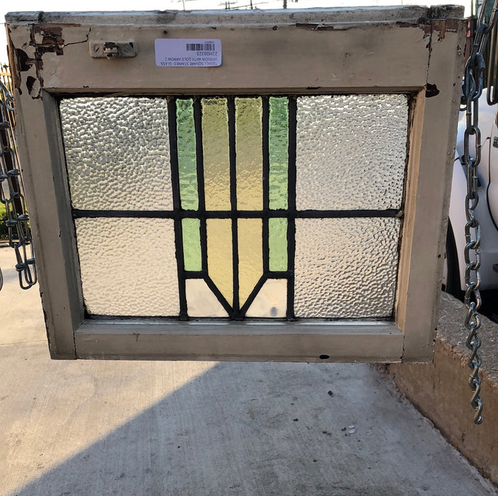 SMALL SQUARE STAINED GLASS WINDOW WITH GOLD ARROW