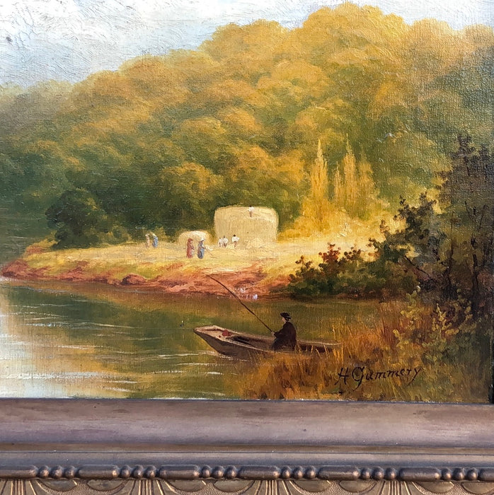 ENGLISH LANDSCAPE OIL PAINTING SIGNED HENRY GUMMERY"ON THE SEVERN NEAR ARLEY"