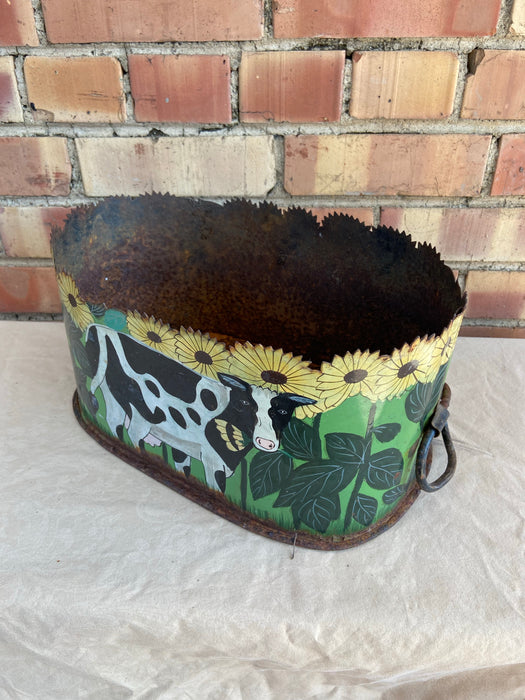 TIN PAINTED HOLSTEIN COW PLANTER