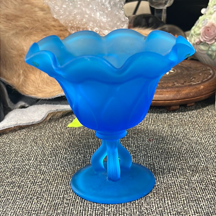 BLUE FROSTED GLASS COMPOTE