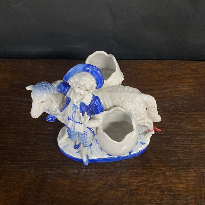 DELFT LADY AND SHEEP/LAMB FIGURINE