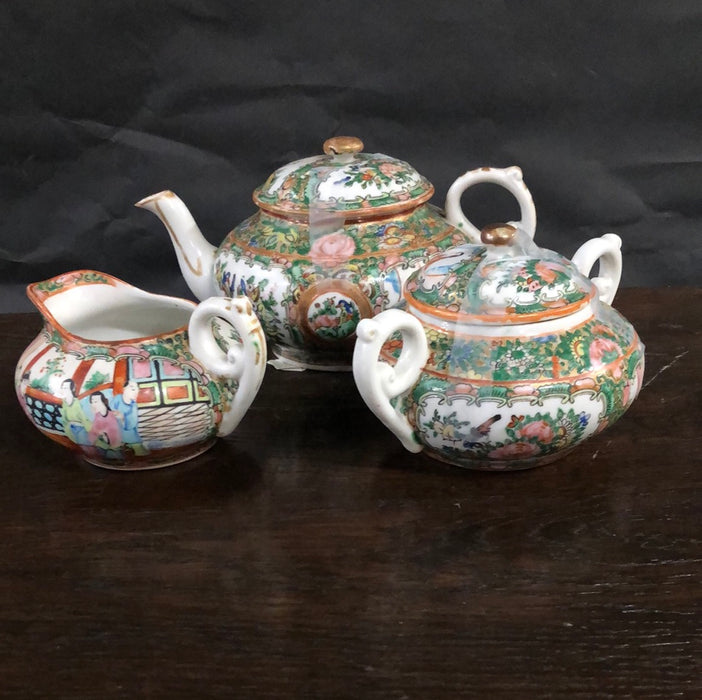 * ROSE FAMILLE TEAPOT CREAMER AND SUGAR ADDED TO SOLD LOT