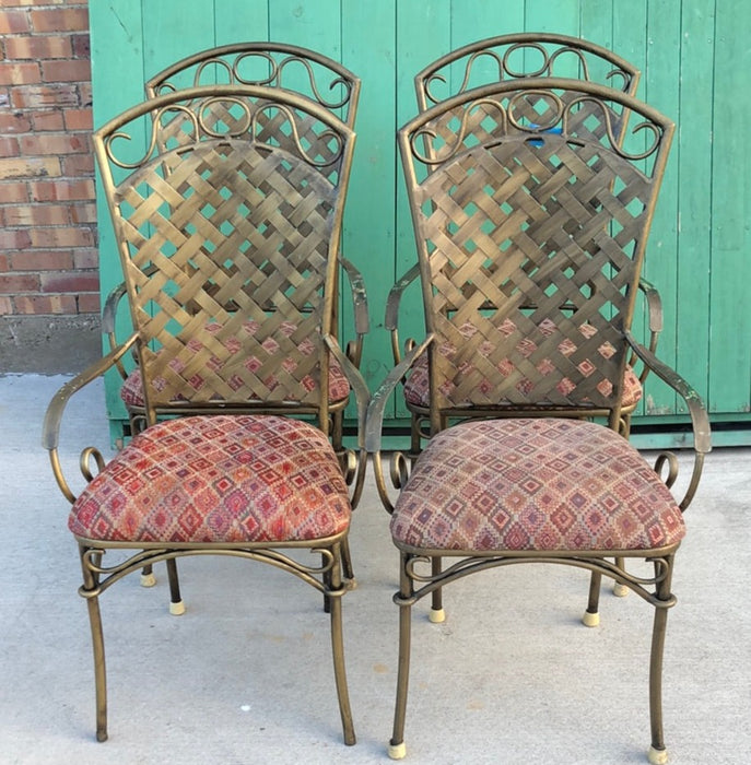 SET OF 4 OLIVE COLOR IRON WOVEN BACK ARMCHAIRS