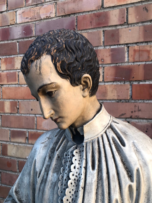 CARVED WOOD SAINT ALOYSIUS GONZAGA STATUE