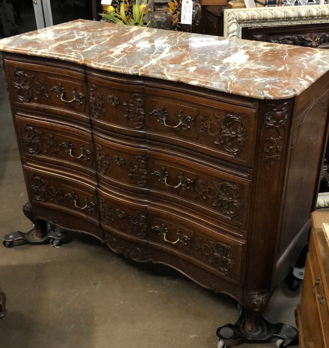 MARBLE TOP LARGE FRENCH OAK CHEST