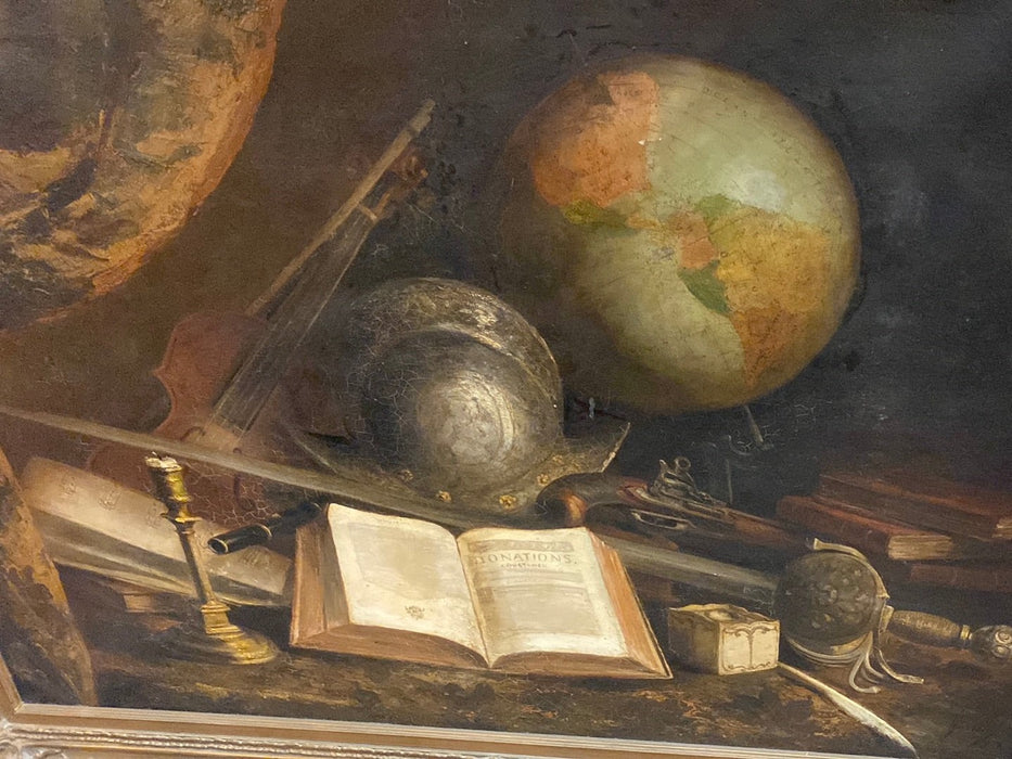 LARGE OIL PAINTING ON CANVAS STILL LIFE WITH GLOBE