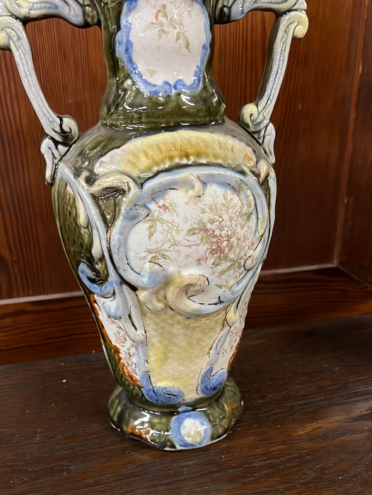 GREEN MAJOLICA VASE