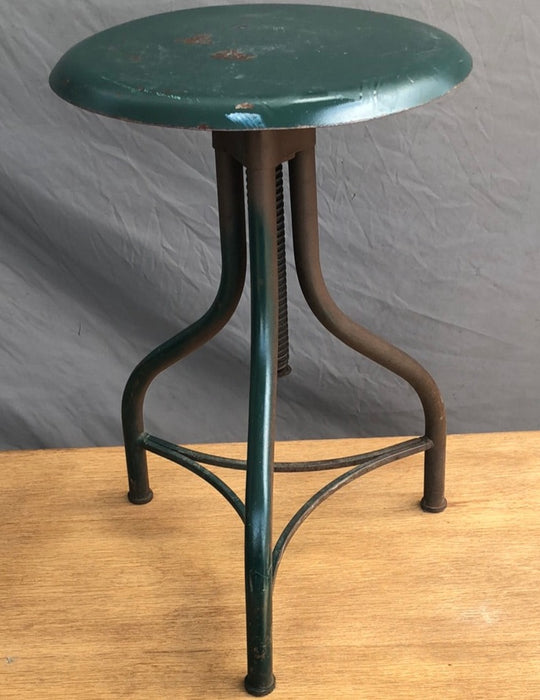 GREEN PAINTED VINTAGE INDUSTRIAL STOOL-ADJUSTABLE