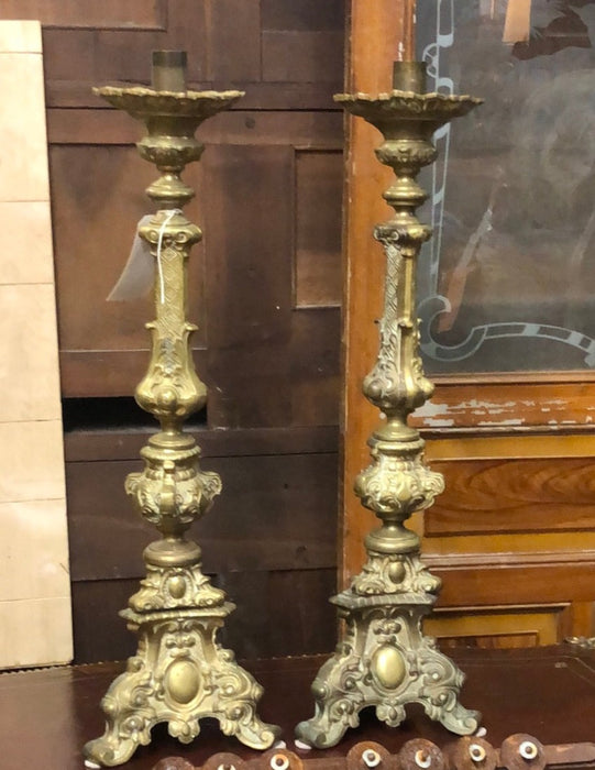 PAIR OF TALL BRONZE CHURCH PRICKETTS