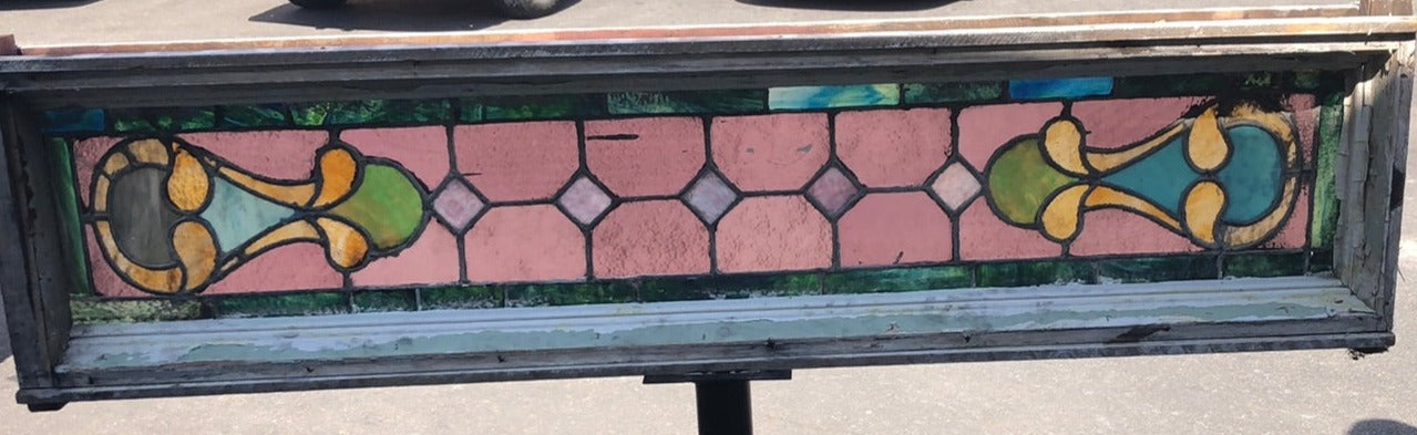 LARGE ANTIQUE STAINED GLASS TRANSOM