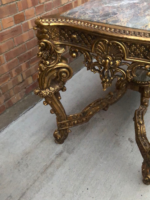 LARGE GILT BAROQUE MARBLE TOP TABLE