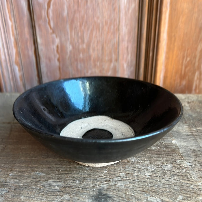 BLACK GLAZED POTTERY BOWL WITH RING/EYE DESIGN - EACH