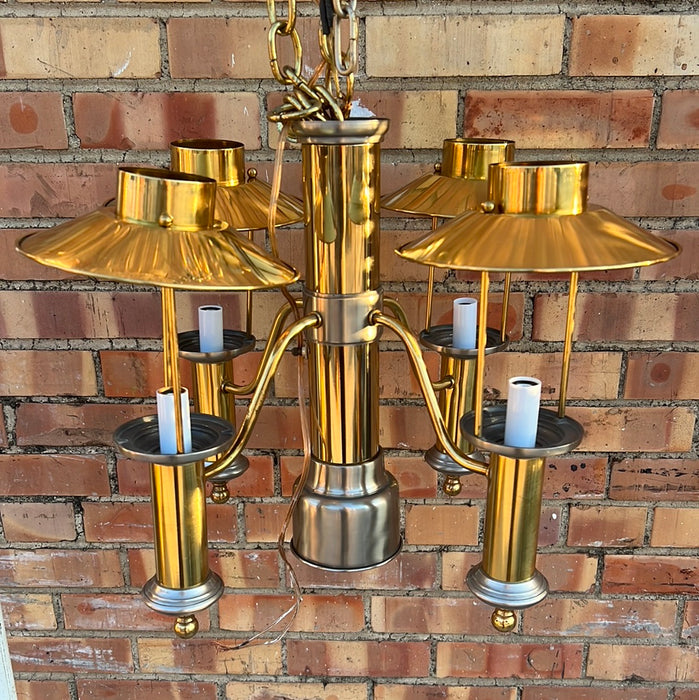 FIVE LIGHT BRASS AND SILVER CHANDELIER