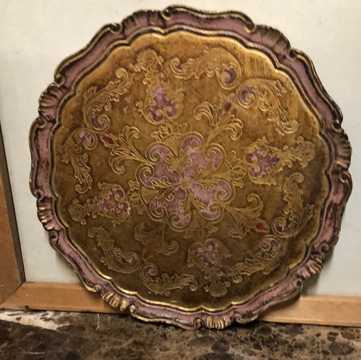 LARGE ROUND PINK FLORENTINE TRAY