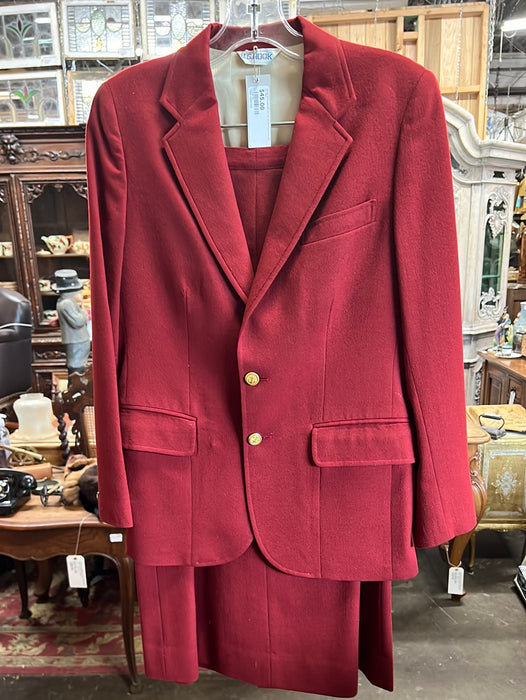 VINTAGE RED BLAZER AND SKIRT SUIT SET WITH GOLDEN ANCHOR BUTTONS