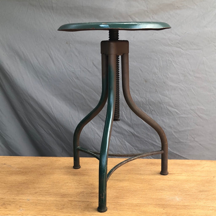 GREEN PAINTED VINTAGE INDUSTRIAL STOOL-ADJUSTABLE