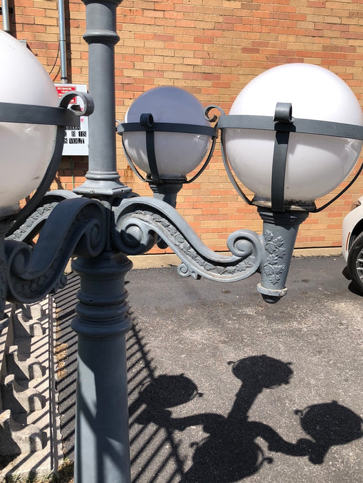 CAST IRON MULTI ARM STREET LAMP WITH WHITE GLASS GLOBES