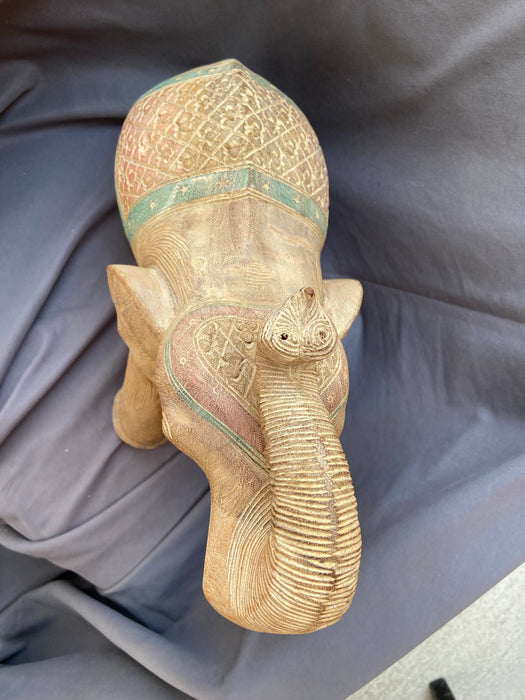 WOOD CARVED ELEPHANT AS FOUND - MISSING TUSKS